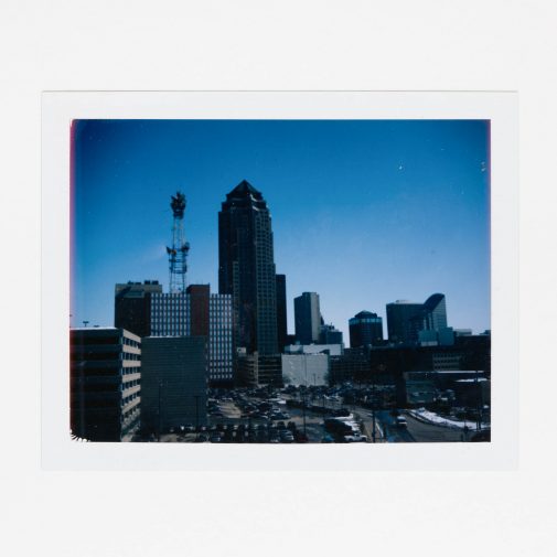 Des Moines, Iowa skyline on Fuji FP-100c Polaroid Film.